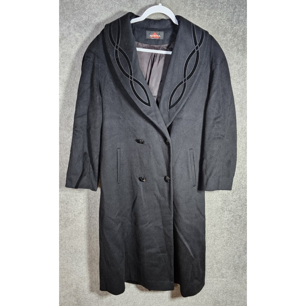 Alorna Wool Blend Double Breasted Longline Coat Vintage‎ Womens Size Large Black
